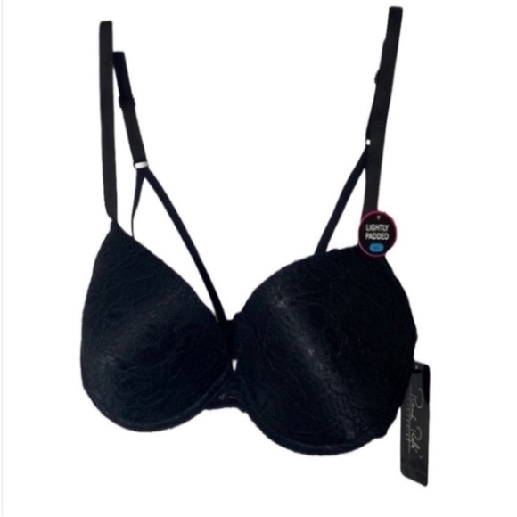 New Rene Rofe Strappy Bra Black Floral Lace Underwire Lightly Padded Gothic Gift - Picture 1 of 16